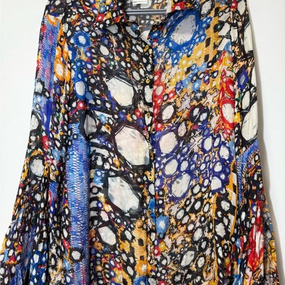 NWOT Saaksha & Kinni Mirror Print Sheer Blouse with Balloon Sleeves size L - Picture 8 of 10